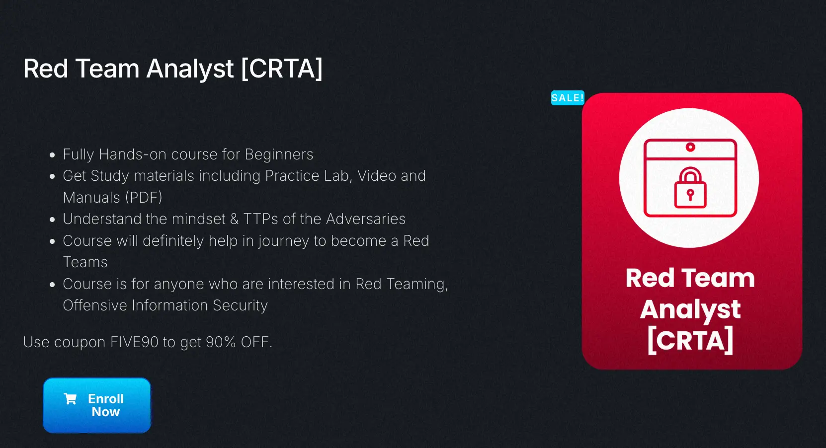 Featured image for แชร์ประสบการณ์พิชิต CRTA: คอร์ส Red Team Analyst แบบ Lab‑Based ราคาแค่ 9 USD